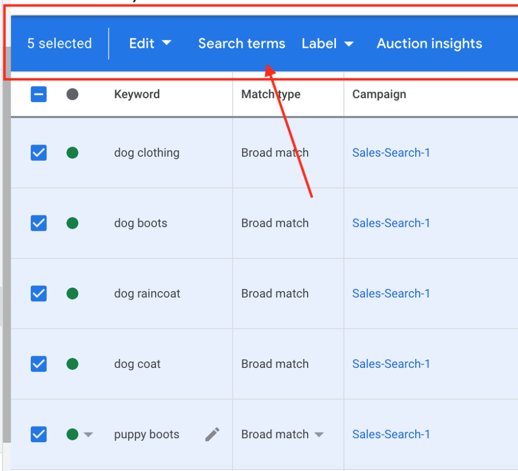 how to find the search terms report on Google Ads 2023