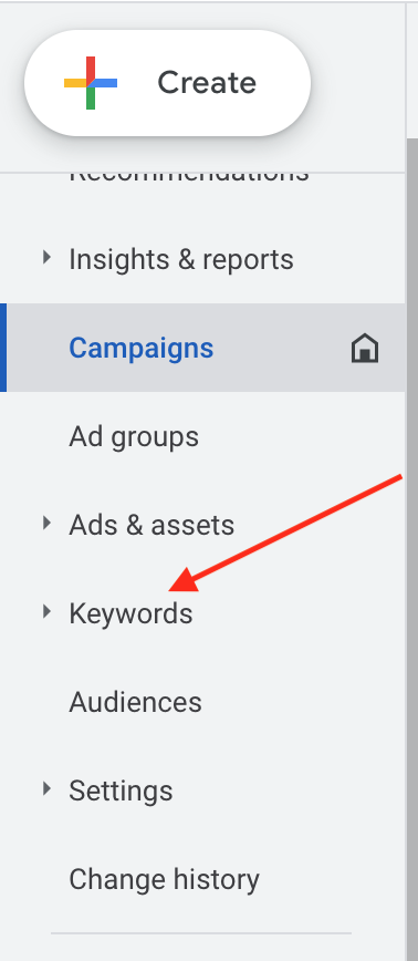Keywords on sidebar how to find the search terms report on Google Ads