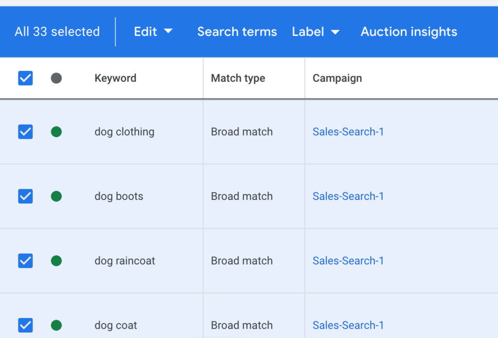 Search terms report on Google Ads 2023