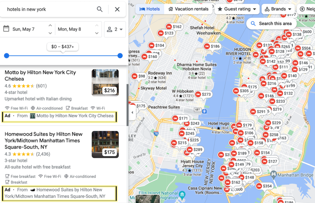 google hotel ads example