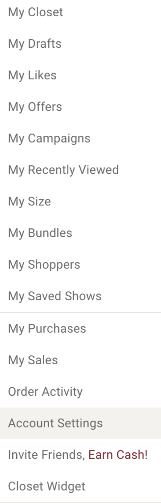 Poshmark account settings for Google Shopping