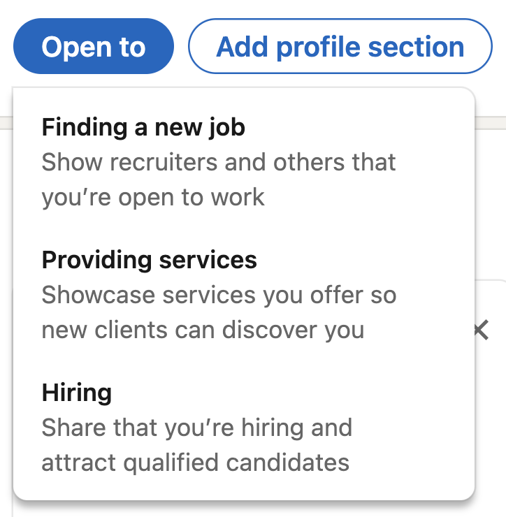 Open to finding a new job on linkedin feature