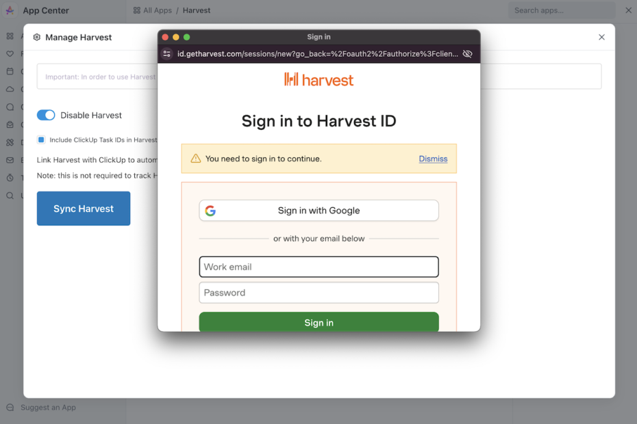 clickup harvest integration